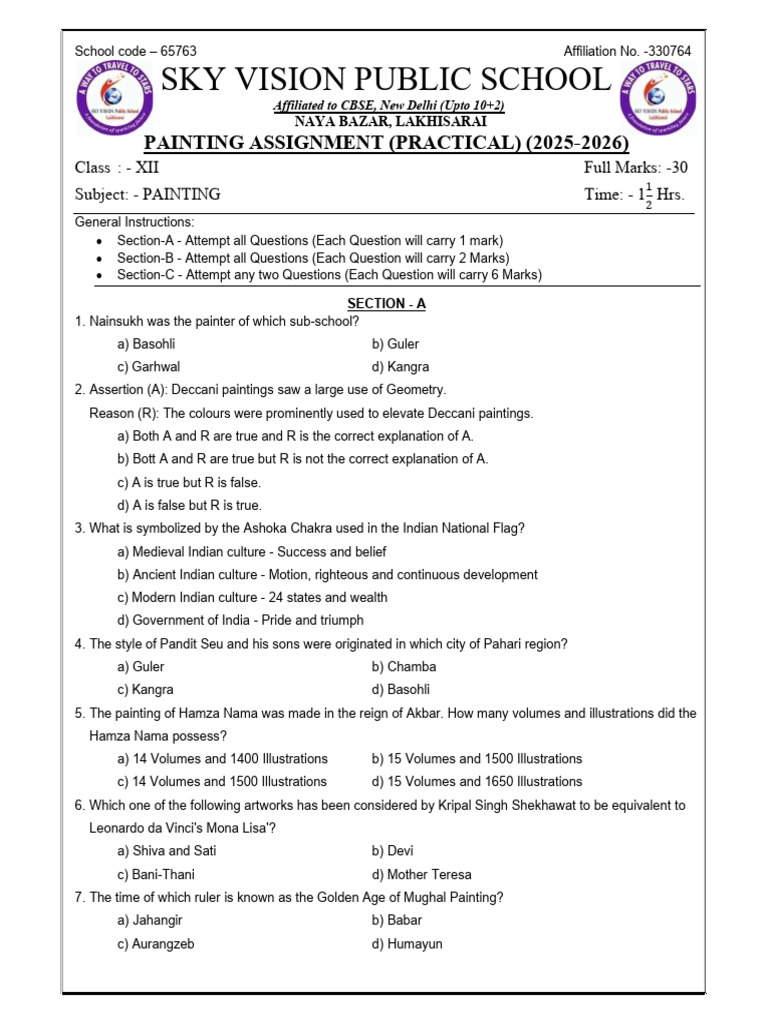 Class XII Painting Assignment 2025-2026 | PDF | Paintings | The Arts