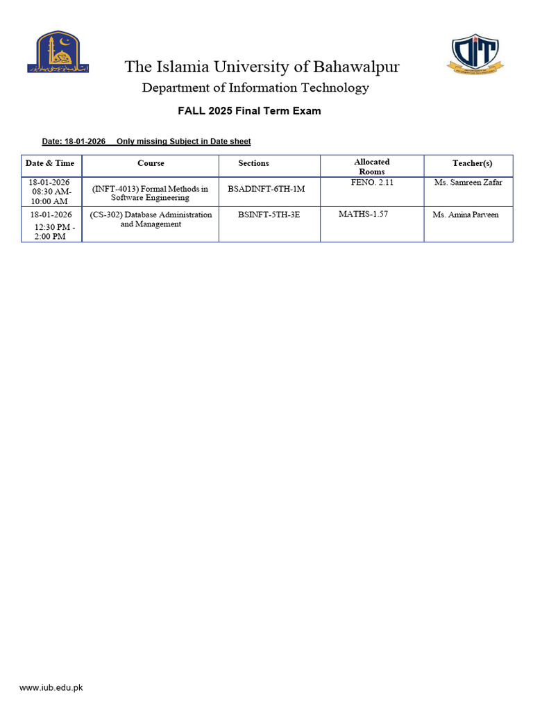 IUB Fall 2025 Final Exam Schedule | PDF