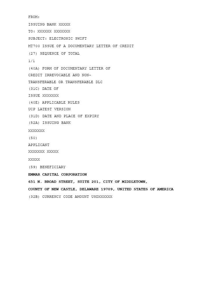 Documentary Letter of Credit MT700 | PDF | Letter Of Credit | Banking