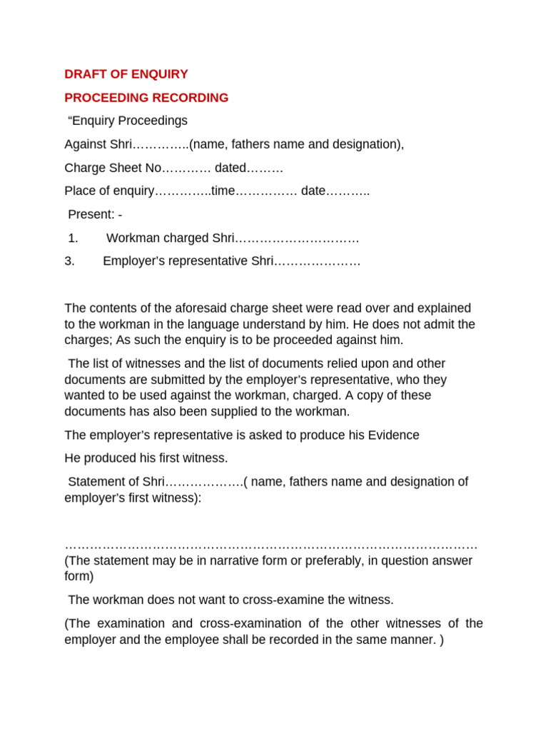 Enquiry Proceedings Record Template | PDF