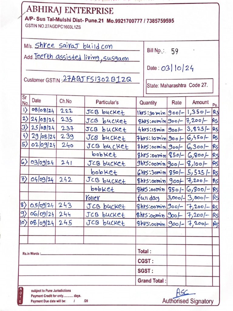 Sairaj Buildcon Bill | PDF
