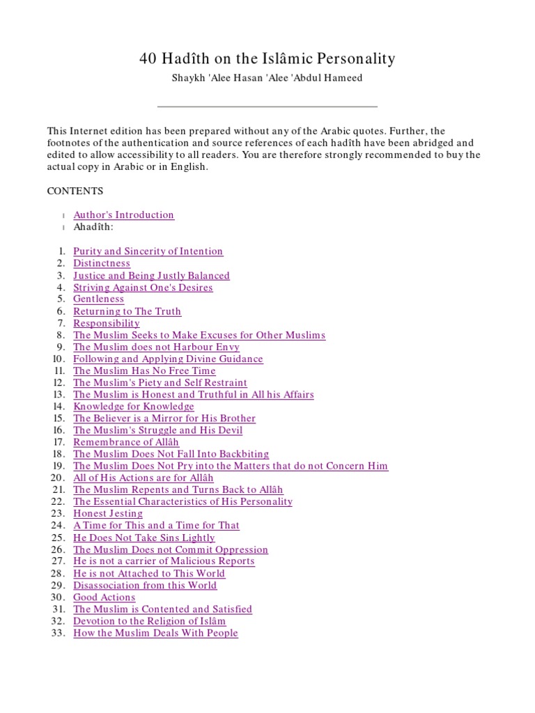 40 Hadith on Islamic Character | PDF | Hadith | Prophets And Messengers ...