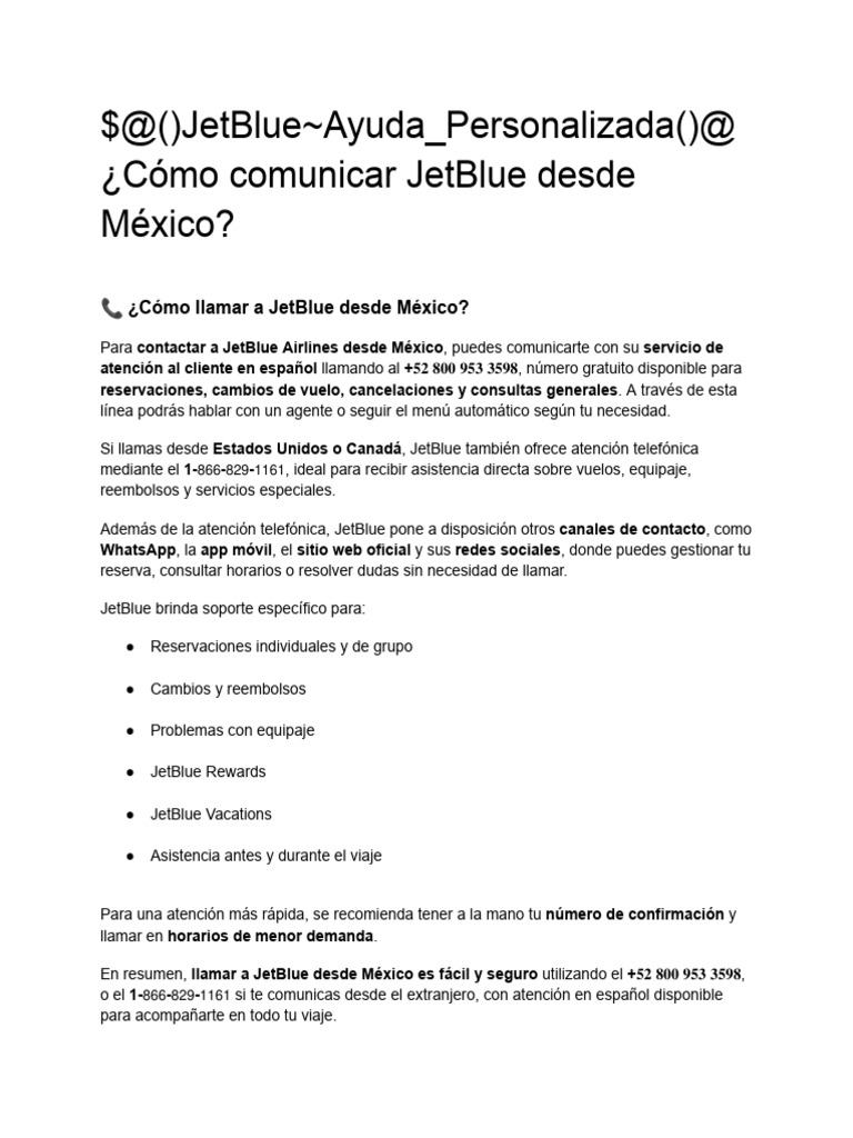 Contacto JetBlue desde México: Guía Rápida | PDF | Chat en linea ...