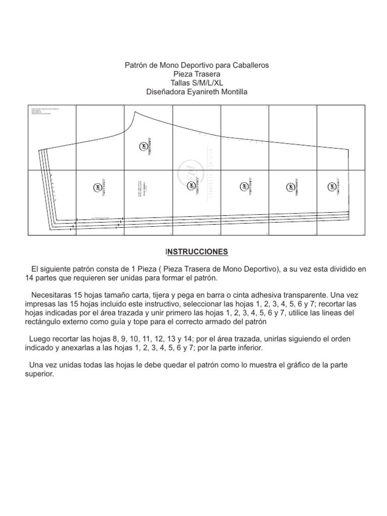 Patrón Mono Deportivo Caballeros S-XL | PDF