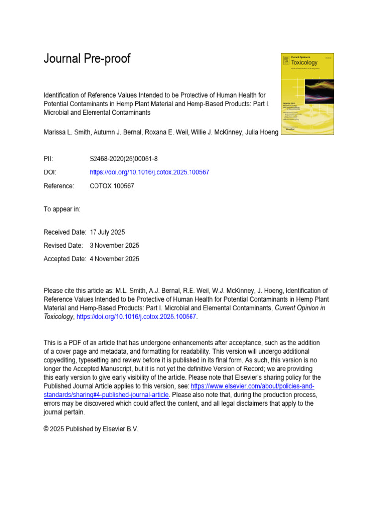 Hemp Contaminants: Health Reference Values | PDF | Cannabis | Hemp