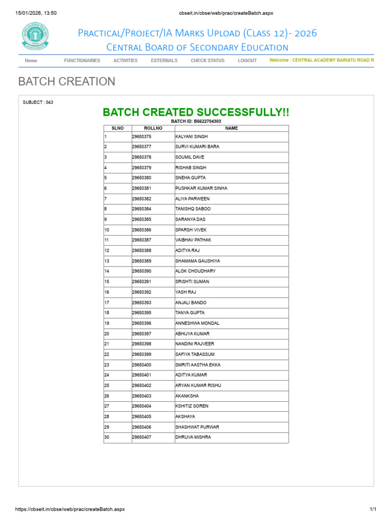 Class 12 IA Marks Batch Creation 2026 | PDF