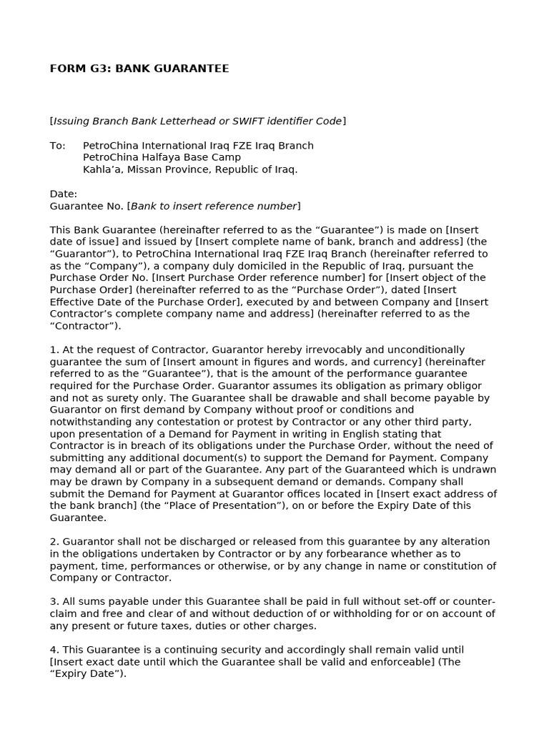 Bank Guarantee Form G3 for PetroChina | PDF | Guarantee | Surety