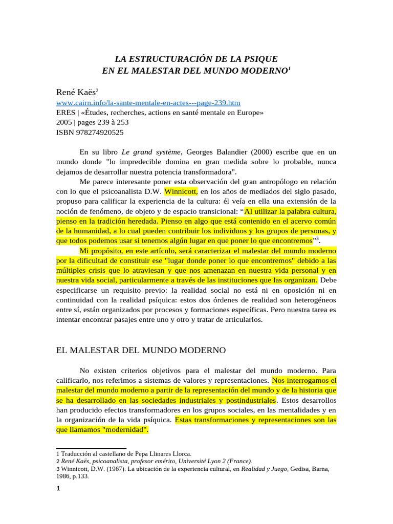 Malestar Psíquico en la Modernidad | PDF | Psique (psicología ...
