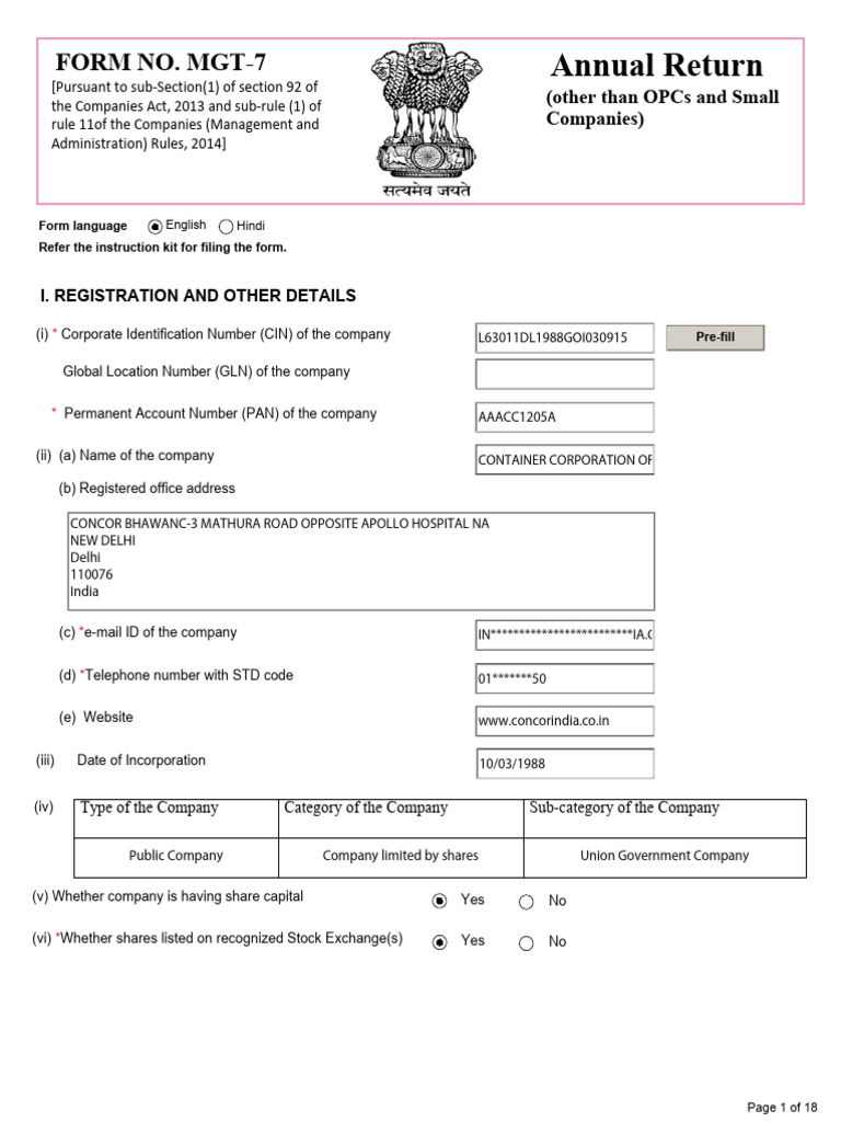 Annual Return Form MGT-7 Overview | PDF | Securities (Finance) | Equity ...