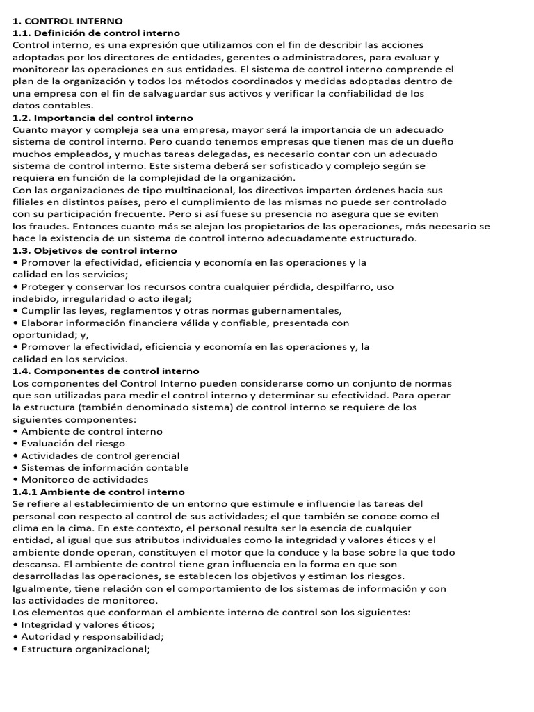Importancia y Componentes del Control Interno | PDF | Contabilidad ...