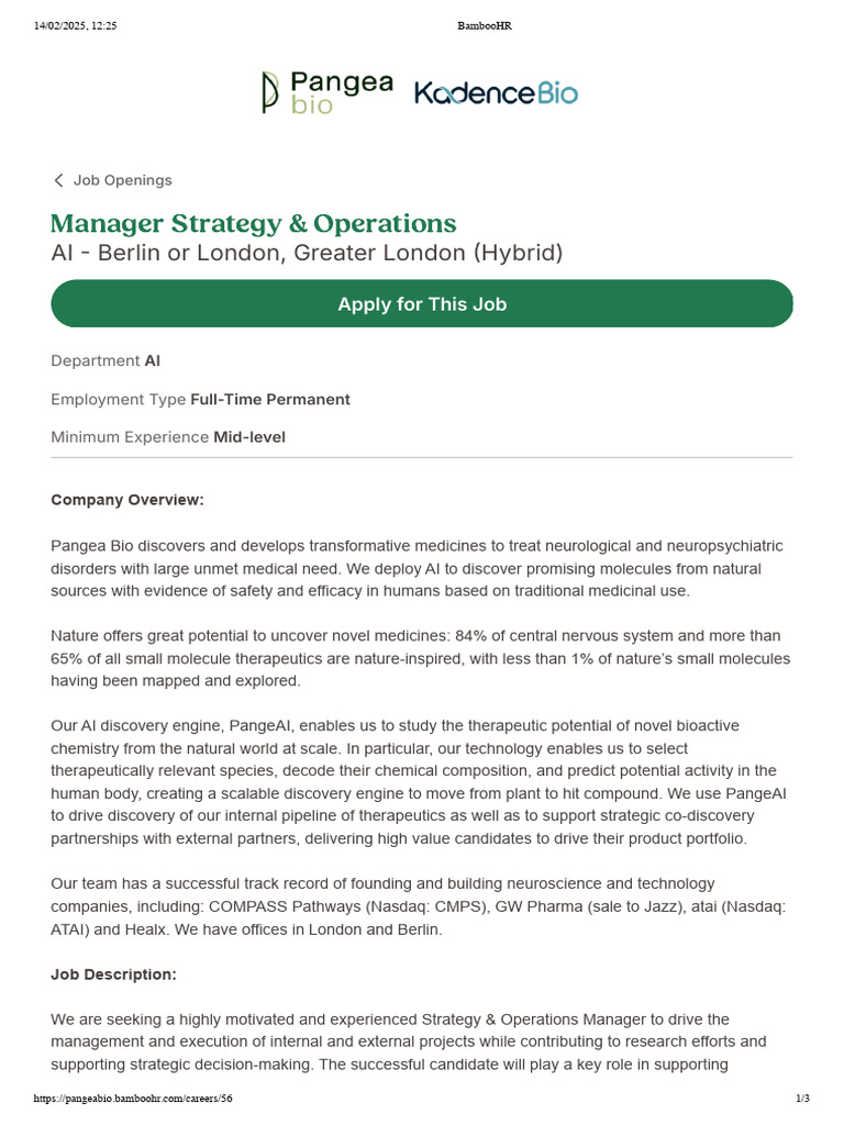 Strategy & Operations Manager Role at Pangea Bio | PDF | Biotechnology ...
