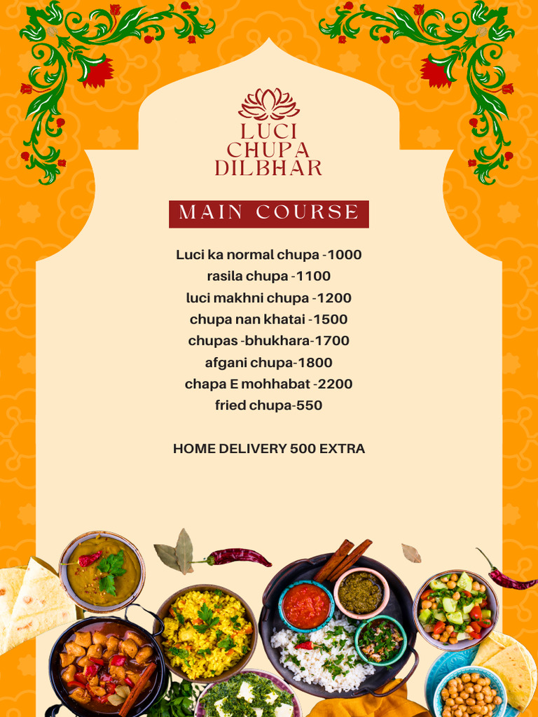 Yellow and Red Traditional Indian Food Restaurant Menu | PDF