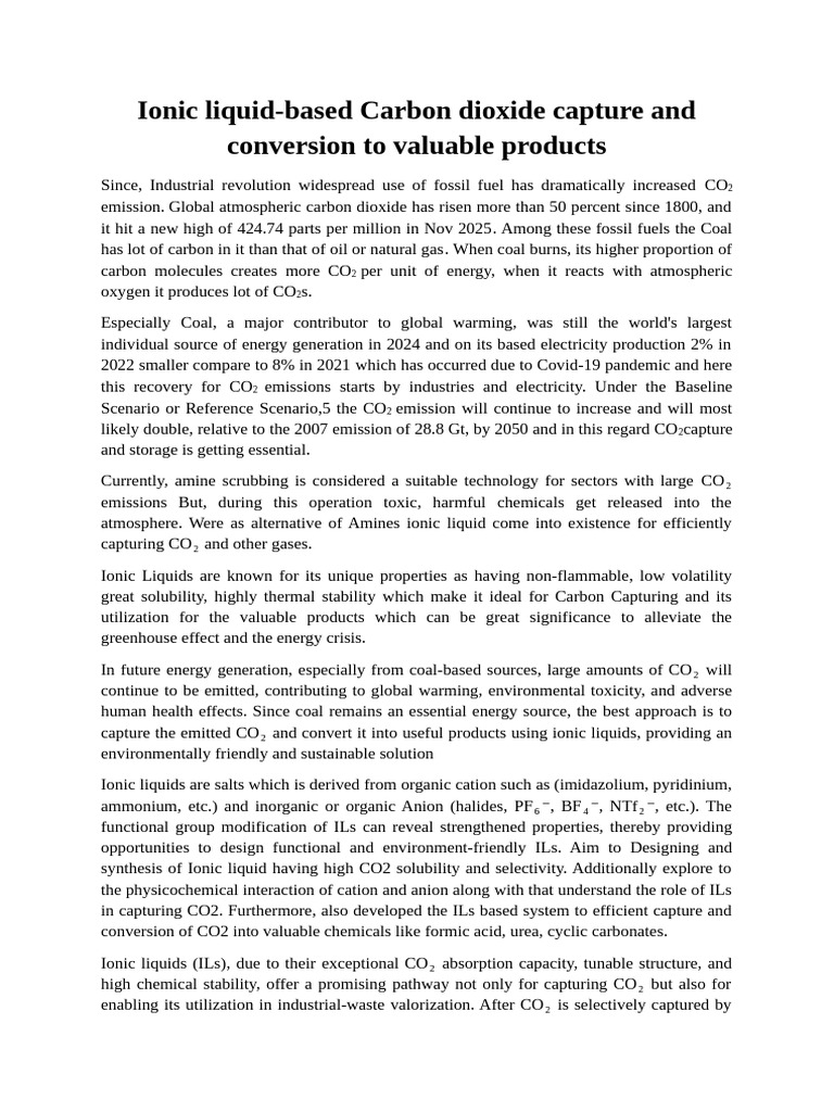 Ionic Liquids for CO2 Capture and Valorization | PDF | Carbon Dioxide ...