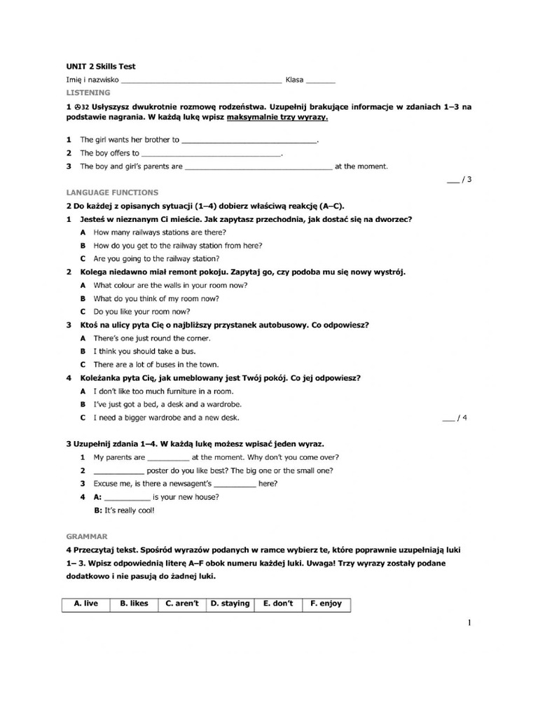Macmillan Unit 2 Test | PDF