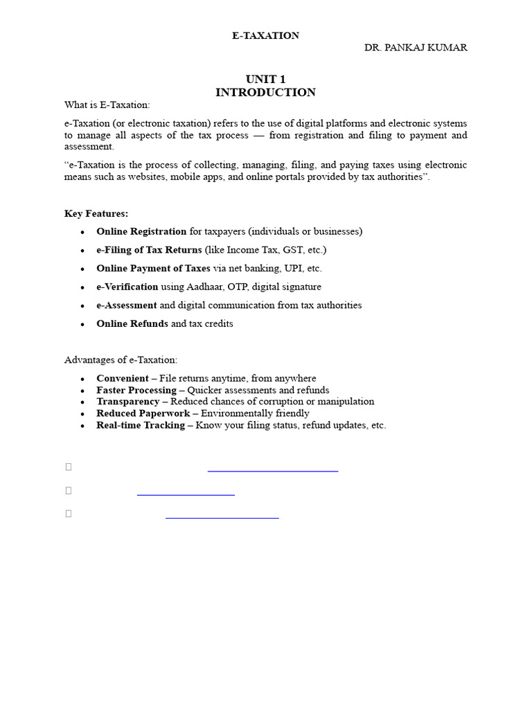 E-Taxation UNIT 1 & UNIT 2 - Introduction PDF | PDF | Taxes | Tax Avoidance