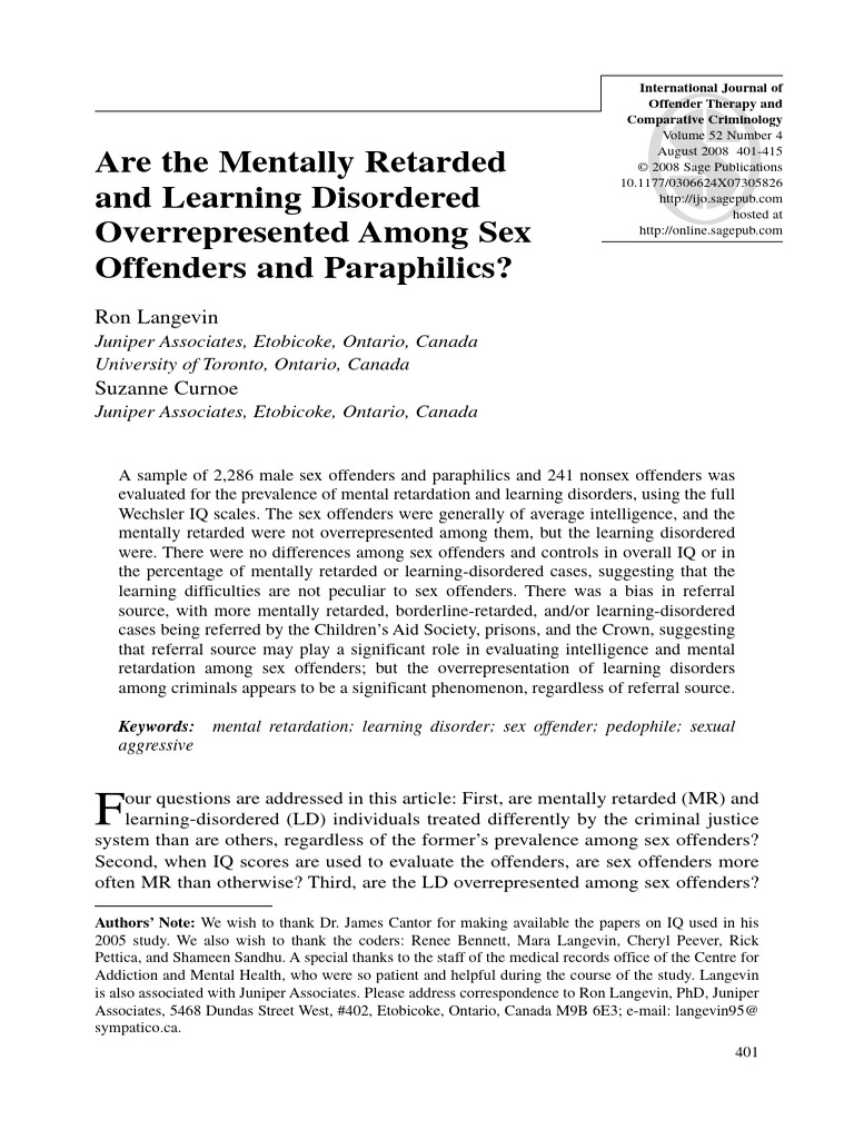 Are People With IDD and LD Overrepresented Among Sex Offenders and ...