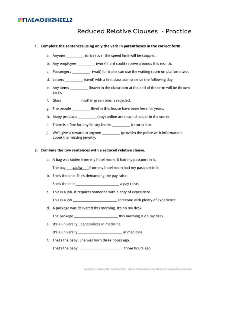 Reduced Relative Clauses | PDF