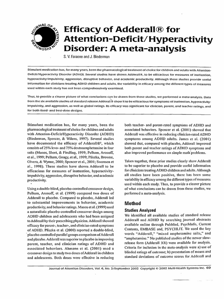 Faraone Biederman 2002 Efficacy of Adderall (R) For Attention Deficit ...
