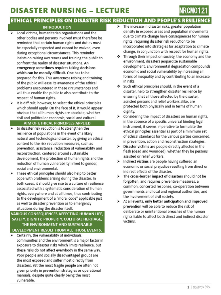 Ethical Principles in Disaster Nursing | PDF | Disaster Risk Reduction ...