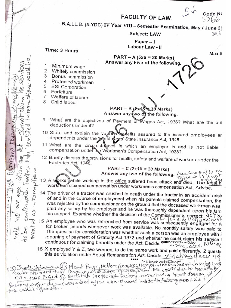Labour Law Question Paper | PDF