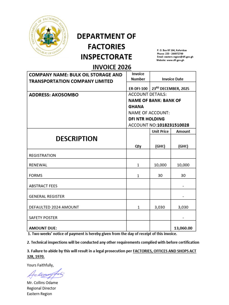 Invoice and Payment Notice for DFI | PDF