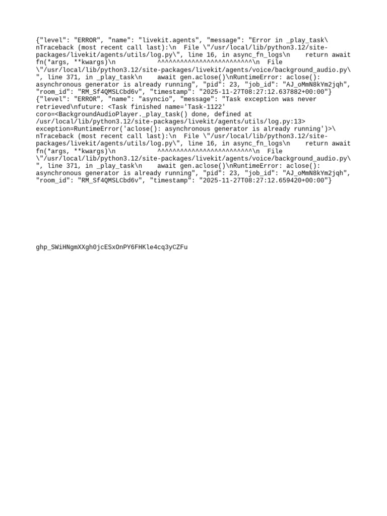 LiveKit Async Generator Error Logs | PDF