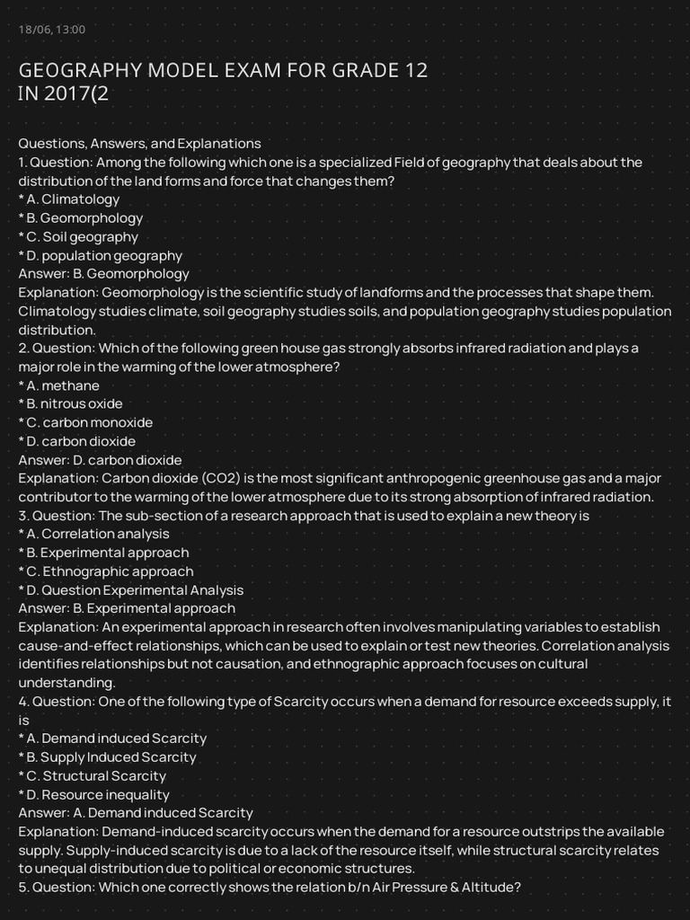 Geography Model Exam For Grade 12 - in 2017 (2 | PDF | Volcano | Rain