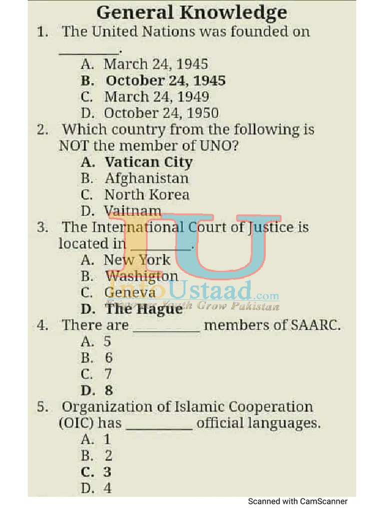 (6-F) Most Important General Knowledge Mcqs - International ...