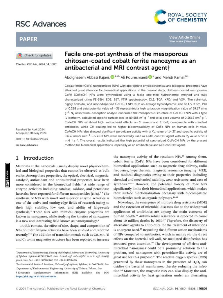 RSC Advances: Paper | PDF | Antimicrobial Resistance | Magnetic ...