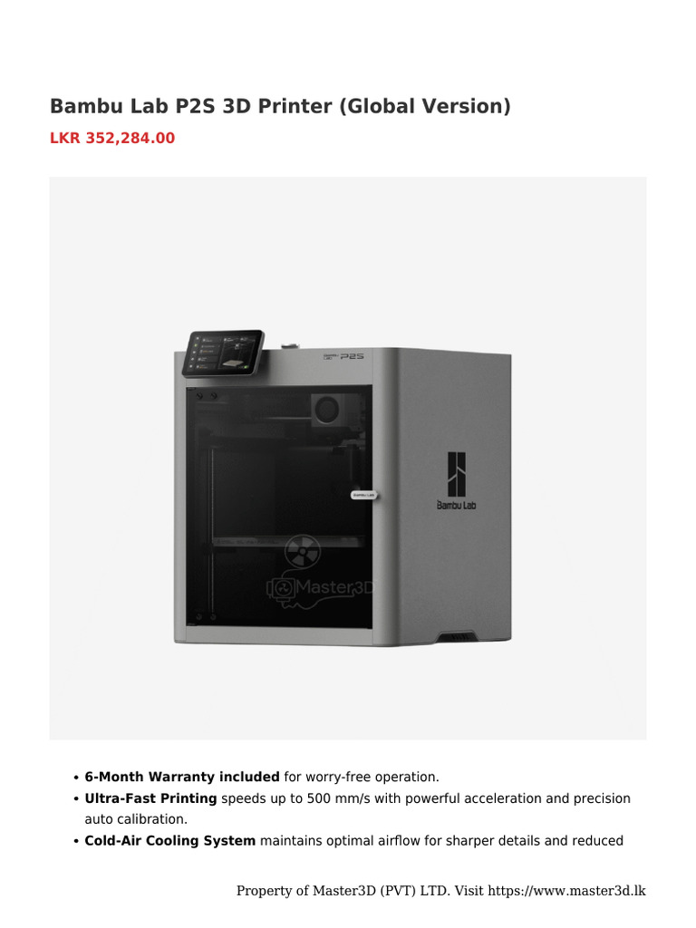 Bambu Lab P2S 3D Printer Overview | PDF | 3 D Printing