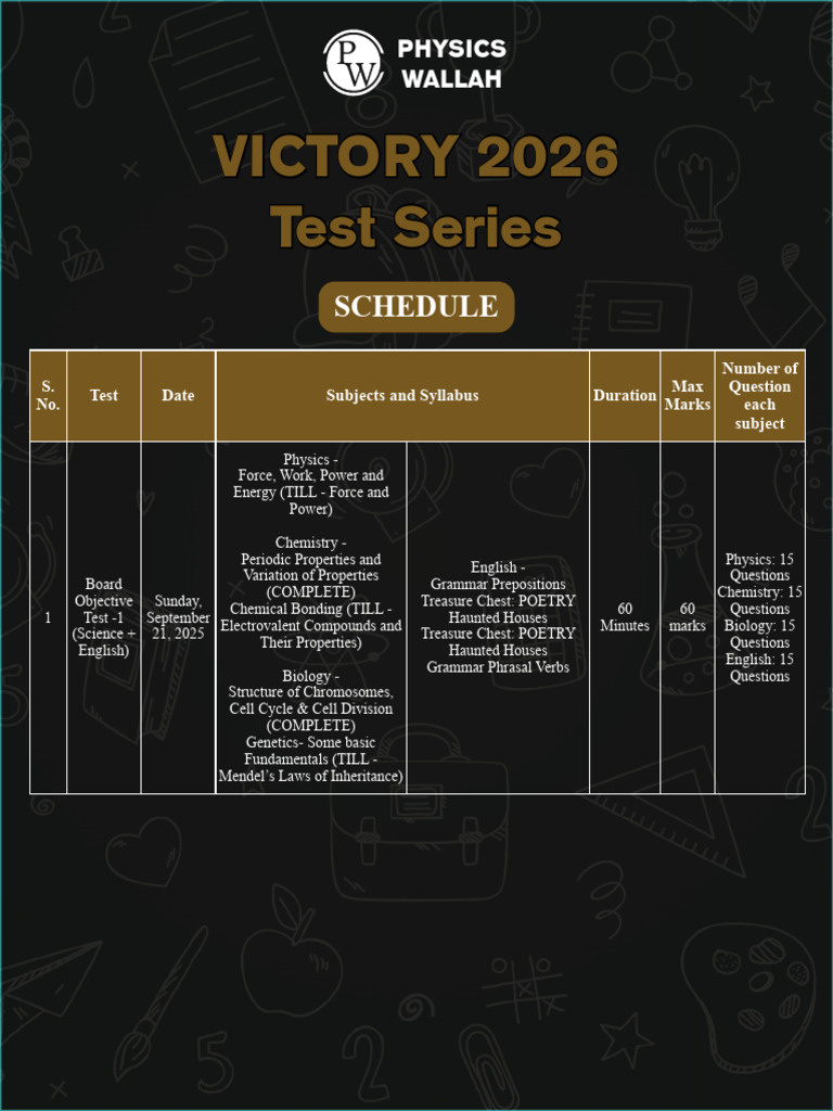 2026 Physics Test Series Schedule | PDF | Chemistry | Sphere