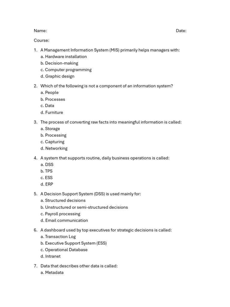 Management Information System Quiz | PDF