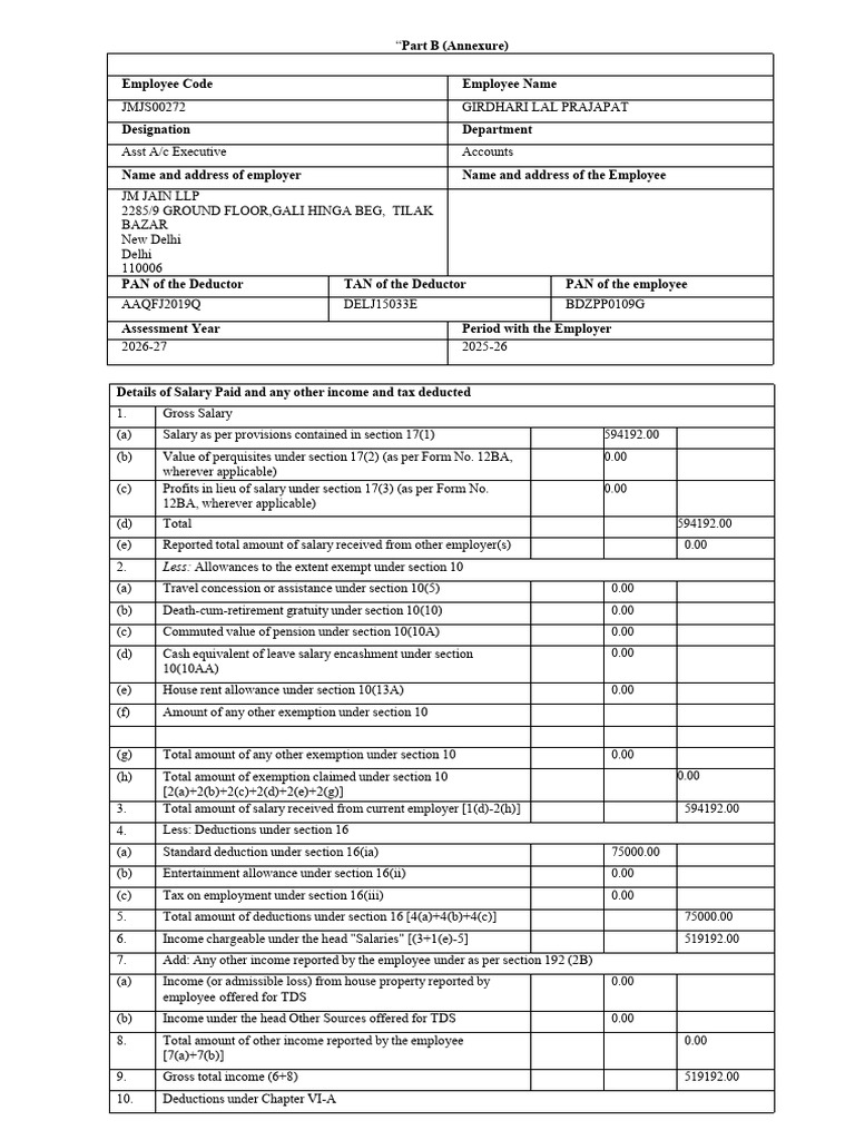 Employee Tax Summary for 2026-27 | PDF | Tax Deduction | Salary