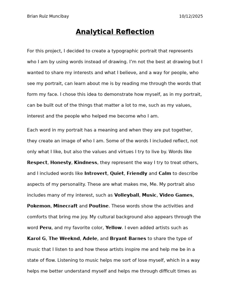 My Typographic Self-Portrait Analysis | PDF