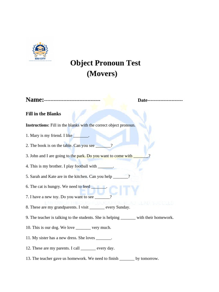 Object Pronoun Practice Test | PDF
