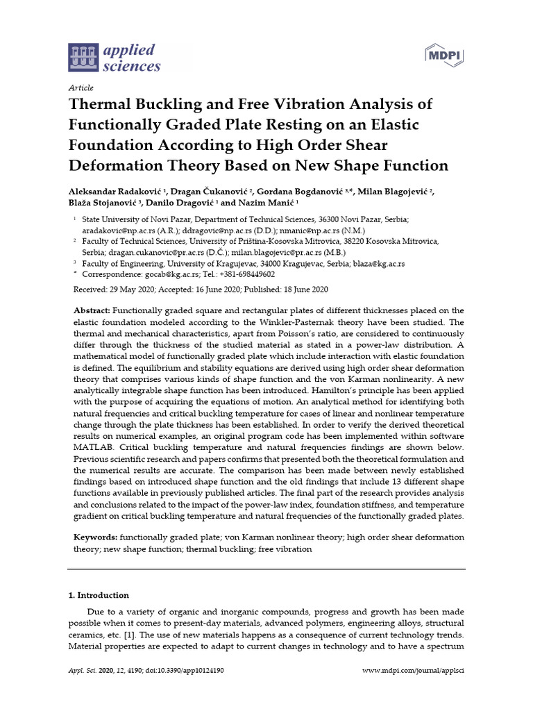Thermal Buckling of Functionally Graded Plates | PDF | Elasticity ...