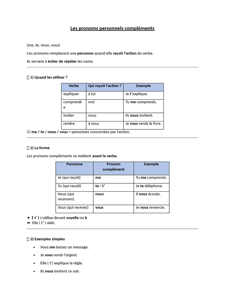 Utilisation des pronoms personnels compléments | PDF | Sémantique | Langues