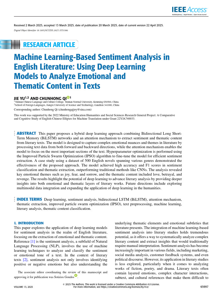 Machine Learning-Based Sentiment Analysis in English Literature Using ...
