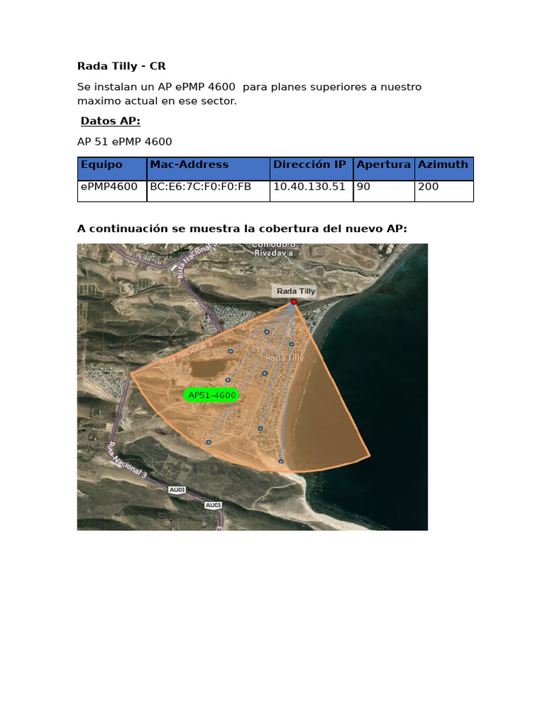 Instalación de AP ePMP 4600 en Rada Tilly | PDF