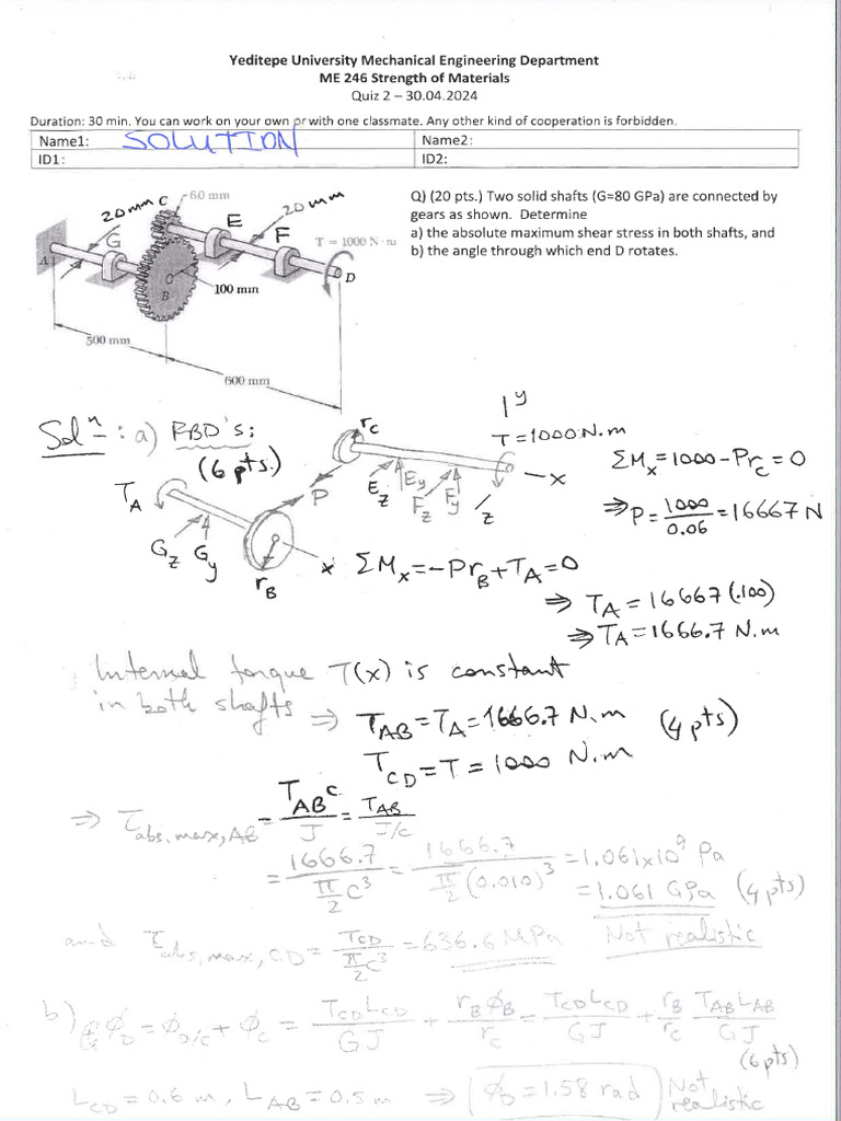 Quiz 2 Solution | PDF