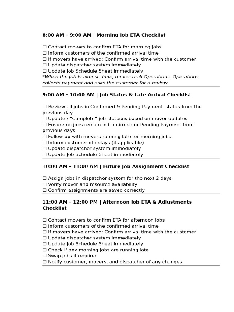 Operation Checklist | PDF