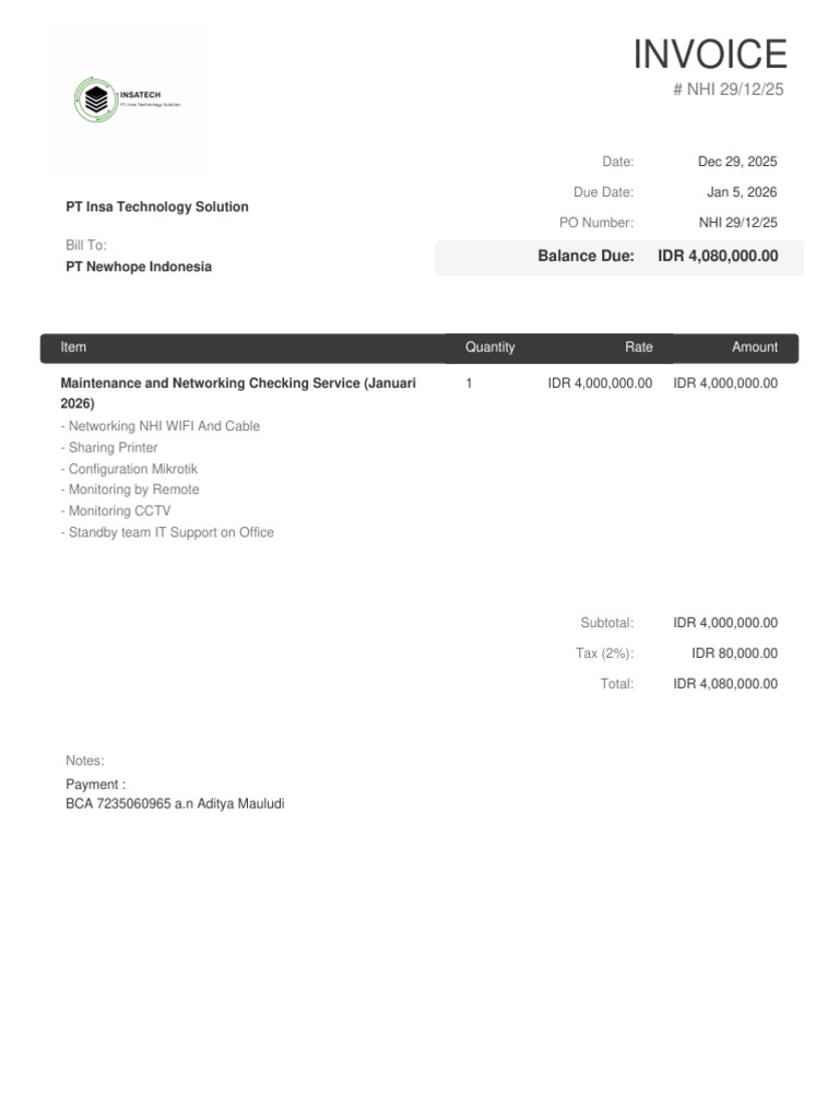 Invoice for IT Maintenance Services | PDF