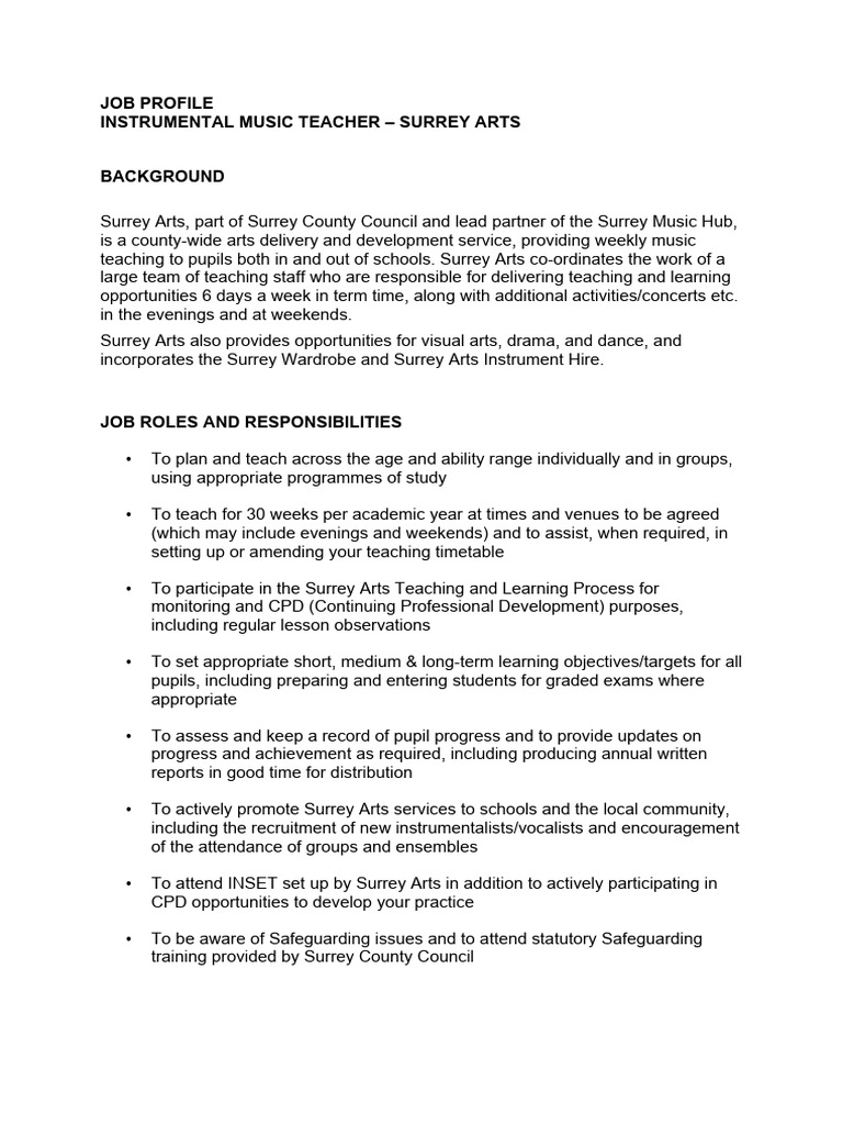 AH Instrumental Music Teacher Job Profile | PDF | Teachers | Music ...