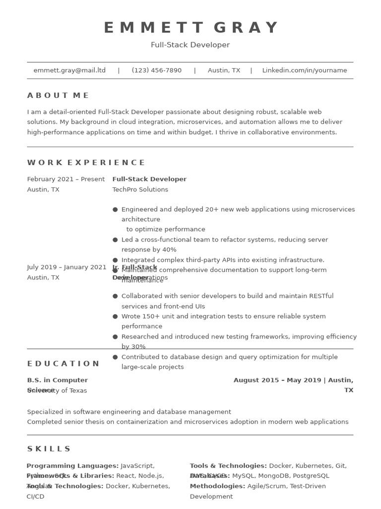 Full Stack Developer Resume 18457 | PDF | Software Development | Databases