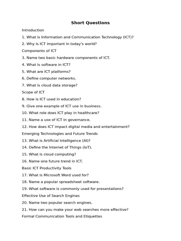 Comprehensive Guide to ICT Concepts | PDF | Educational Technology ...