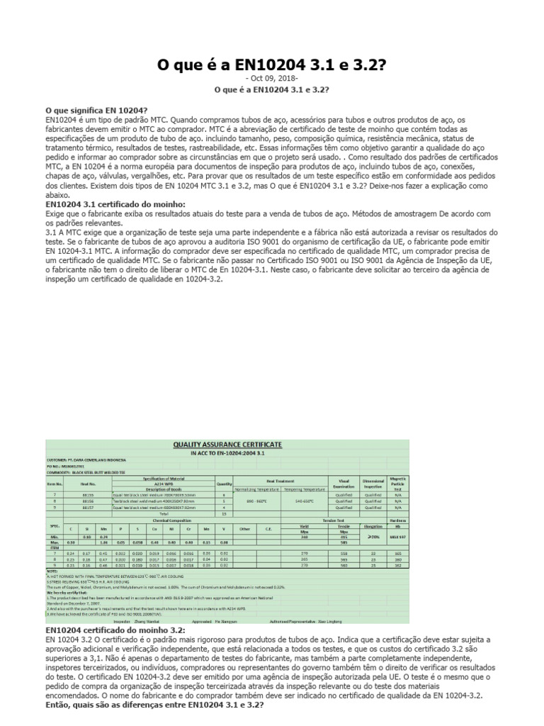 Diferenças entre EN10204 3.1 e 3.2 | PDF | Aço