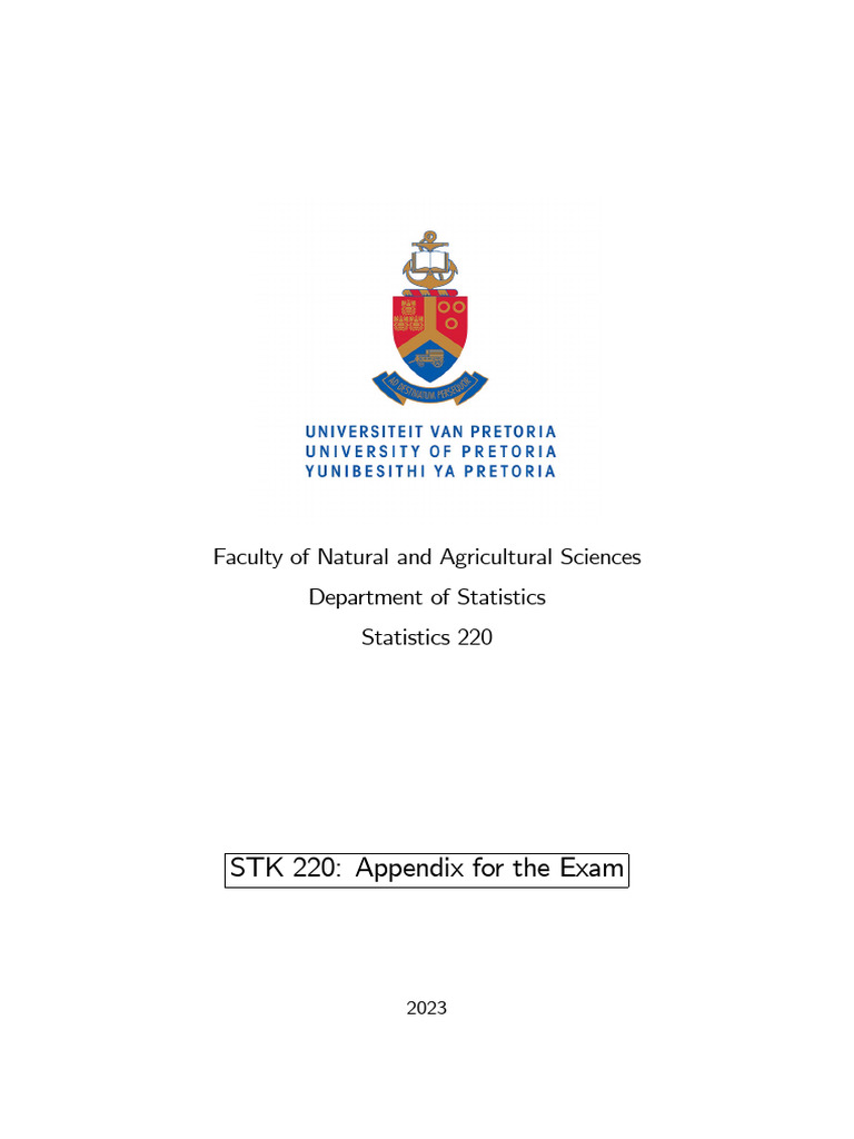 STK 220 Exam Appendix: Probability & Inference | PDF | Probability ...