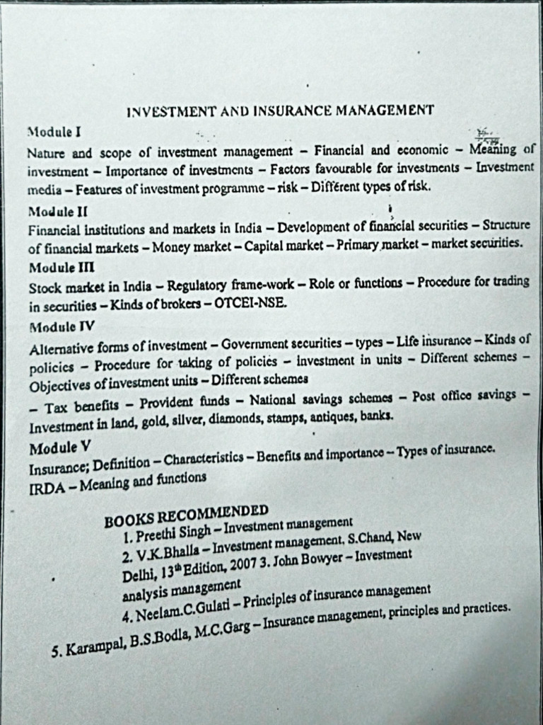 Investment and Insurence Management Mod 1 | PDF