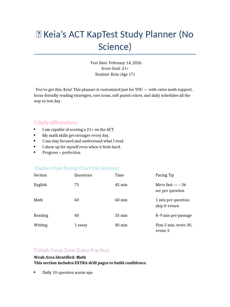 Keia ACT KapTest Study Planner (1) | PDF