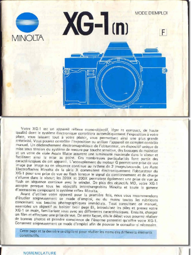 Notice Minolta XG1. User Manual Minolta XG1 in French PDF